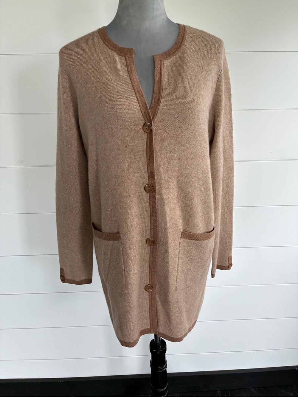 J. McLaughlin Camel/Tan Knit Button Cardigan Sweater Pockets Wool Sz S NWT/0409